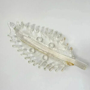 Vintage Glass Leaf Shaped Murano Barovier Toso Gold Fleck Catchall Bowl / Dish